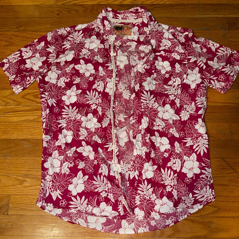 Reyn Spooner Burgundy and White Floral Shirt